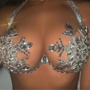 Crystal Embellished Jewel Bra Top - Silver Crystal